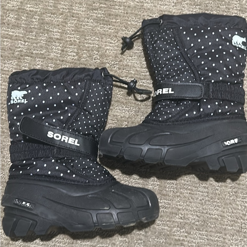 Sorel Black Kids Winter Boots with Rugged Soles